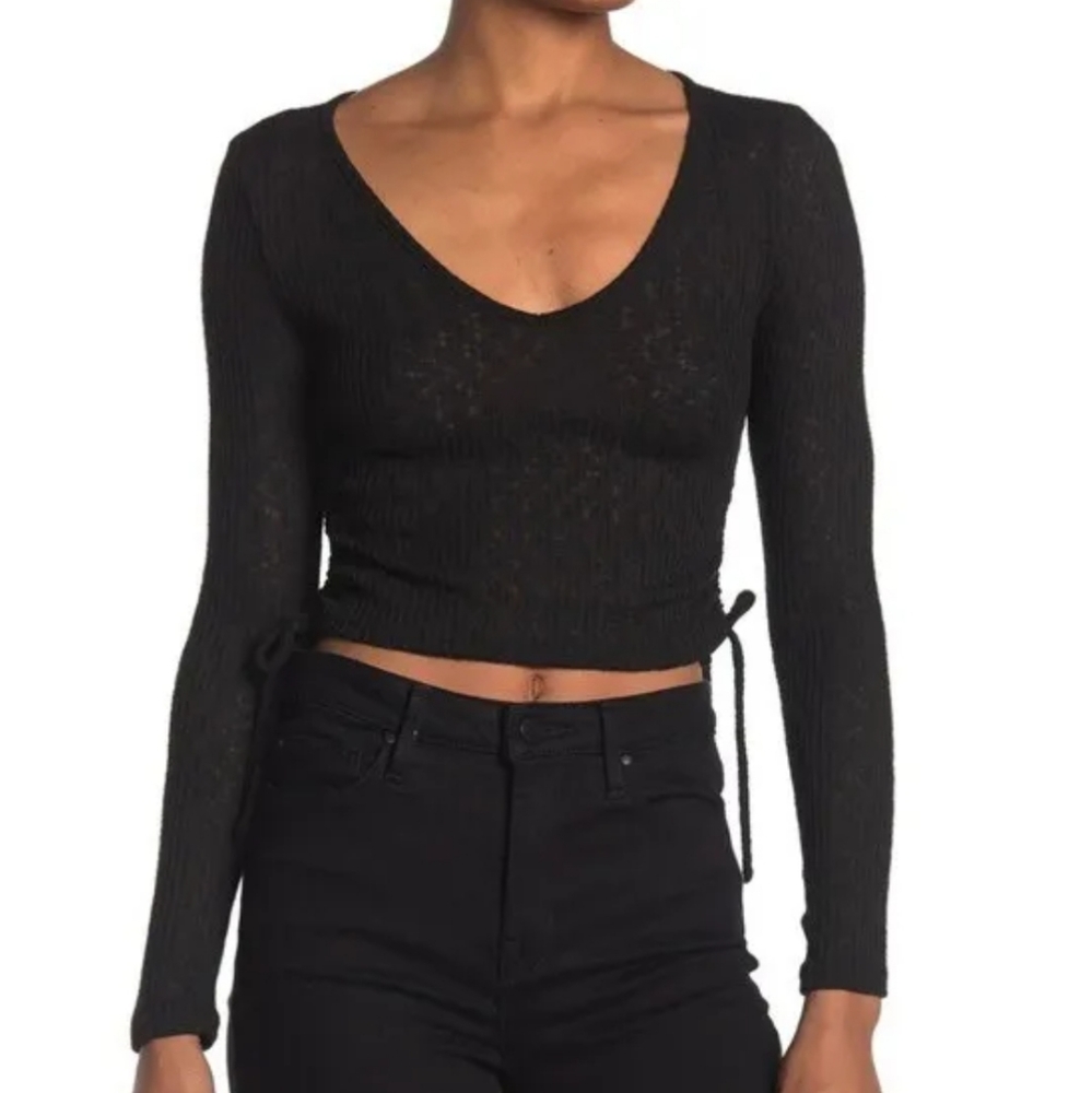 NWT Good Luck Gem Black Side Ruched Top L - Picture 1 of 3